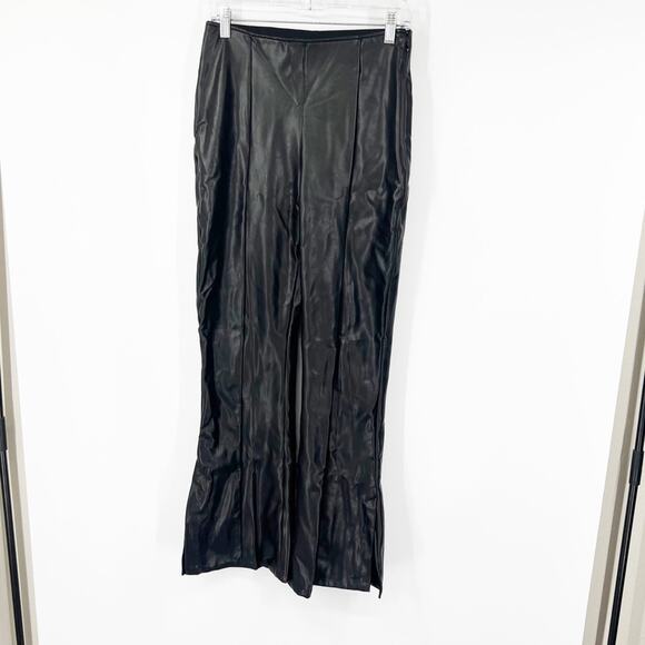 Abercrombie & Fitch Vegan Leather Black Flared High Waisted Pants Slits - Picture 1 of 6